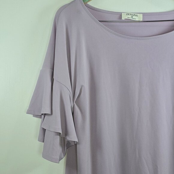 Zenana, Springy, Double Ruffle Layered Slv, Lavendar, Top, Boutique, Sz 1X, NWOT - Picture 2 of 7